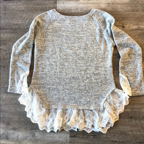 Juniors size XL Grey sweater with lace - Picture 3 of 8